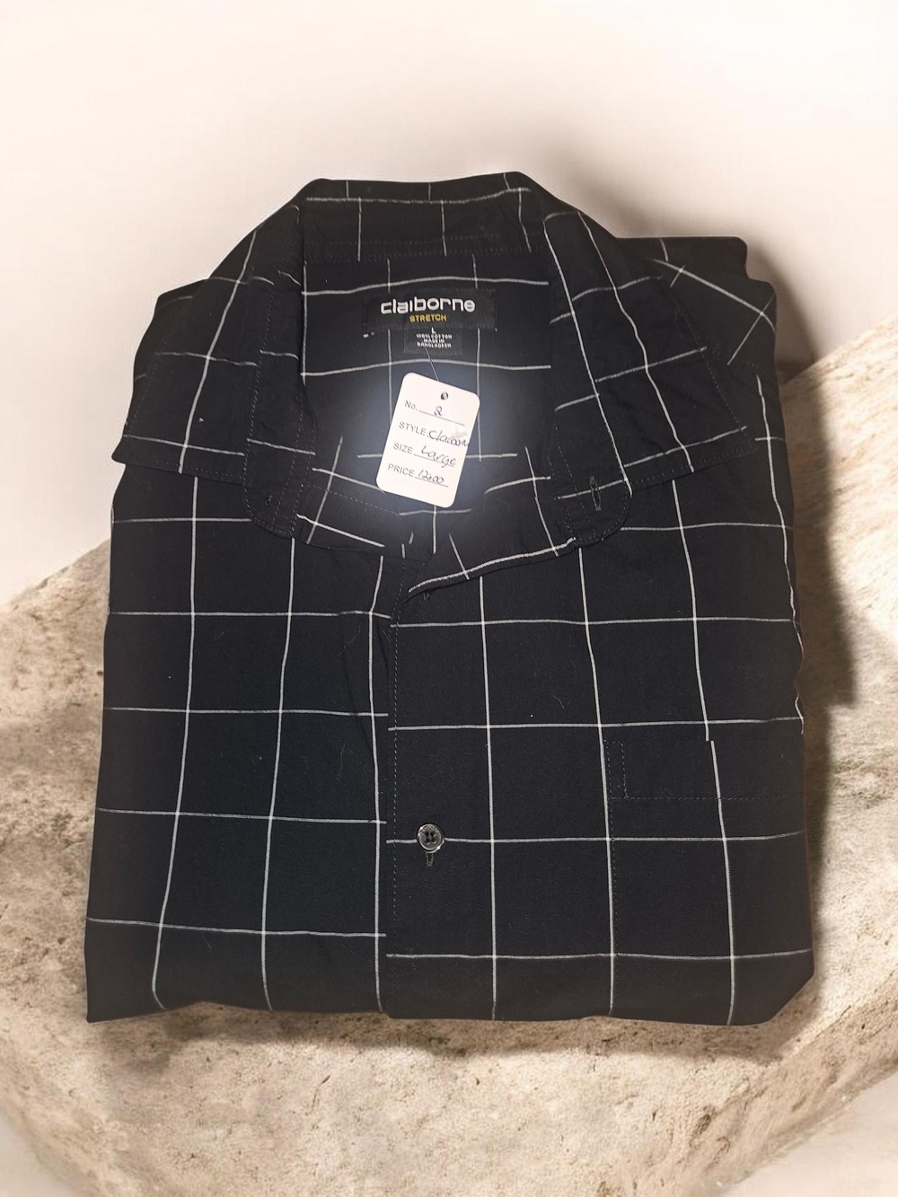 Claiborne Black Shirt with White Windowpane Grid